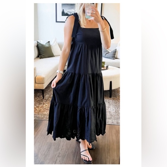 Jason Wu Dresses & Skirts - New Jason Wu Womens Tiered Smocked Maxi Dress Black Shoulder Ties Large